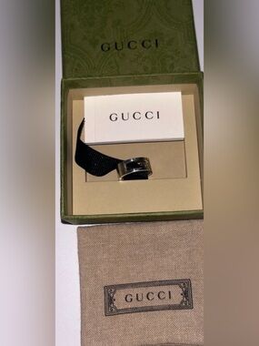 Gucci Cutout G 925 Silver Ring hollowed-out "G" logo motif,6&1/2,NWT